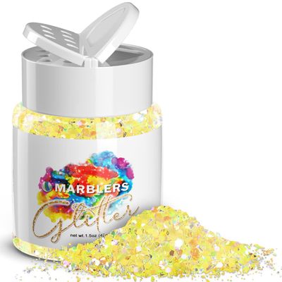 MARBLERS Holographic Glitter [Mixed Yellow] 1.5oz (42g) | Chunky | Non-Toxic, Vegan, Cruelty-Free | Face, Body, Eyeshadow, Hair, Festival, Party Makeup, Nail Art, Polish | Resin, Tumbler, Slime, Craft