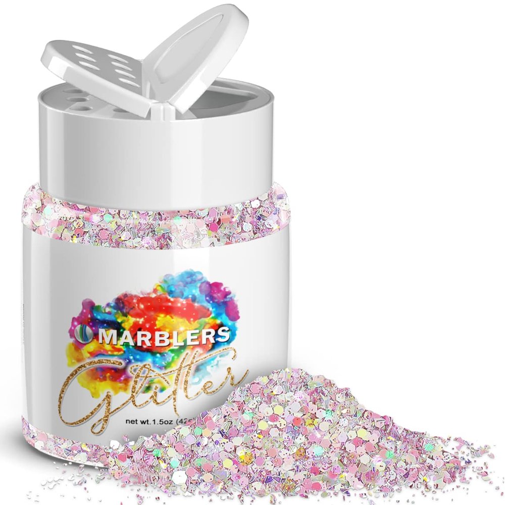 MARBLERS Holographic Glitter [Mixed Pink] 1.5oz (42g) | Chunky | Non-Toxic, Vegan, Cruelty-Free | Face, Body, Eyeshadow, Hair, Festival, Party Makeup | Nail Art, Polish | Resin, Tumbler, Slime, Craft
