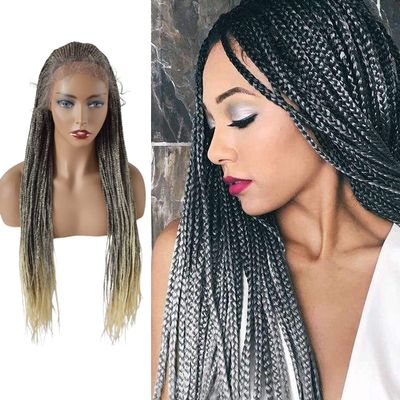 30" Box Braided Wig for Black Women Lightweight Swiss Lace Front Hand Braided Wig with Natural Baby Hair Micro Cornrow Gule Less Synthetic Hair Wigs for African American Woman (#1B/613T Black Blonde Ombre)