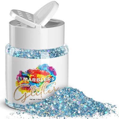 MARBLERS Holographic Glitter [Mixed Blue] 1.5oz (42g) | Chunky | Non-Toxic, Vegan, Cruelty-Free | Face, Body, Eyeshadow, Hair, Festival, Party Makeup | Nail Art, Polish | Resin, Tumbler, Slime, Craft