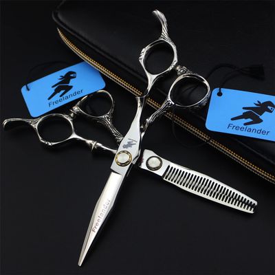 6.0" Professional Japan 440C Hair Cutting Shears, Hair Cutting Scissors Set, Barber Scissors, for Barber Or Home Use, Plus Bonus Faux Leather Case(Silver)