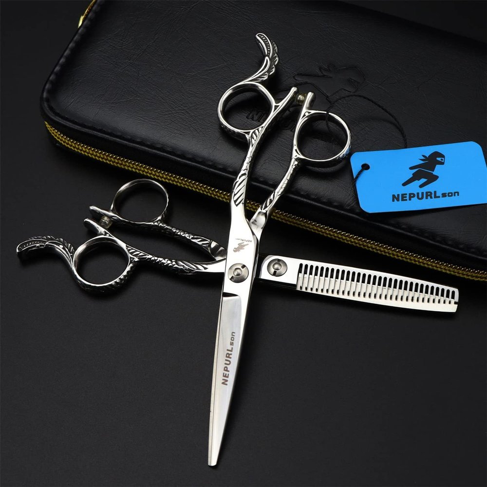 6.0" Professional Japan 6CR Hair Cutting Shears, Hair Cutting Scissors Set, Barber Scissors, for Barber Or Home Use, Plus Bonus Faux Leather Case