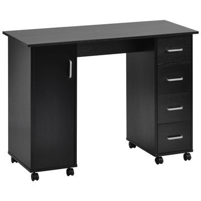 Goujxcy Manicure Nail Desk for Technician, Wooden Salon Spa Nail Table Station w/Cabinet, Drawers, Controllable Wheels (Black)