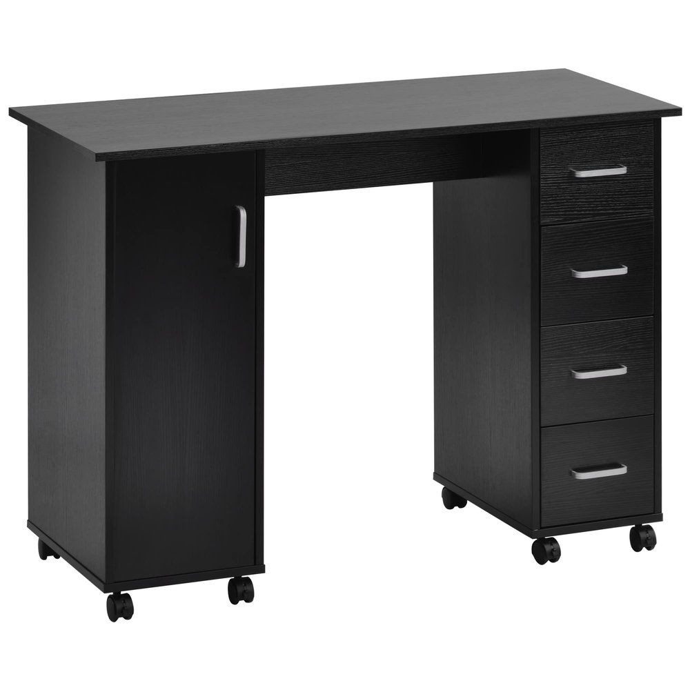 Goujxcy Manicure Nail Desk for Technician, Wooden Salon Spa Nail Table Station w/Cabinet, Drawers, Controllable Wheels (Black)