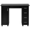Goujxcy Manicure Nail Desk for Technician, Wooden Salon Spa Nail Table Station w/Cabinet, Drawers, Controllable Wheels (Black) view 2