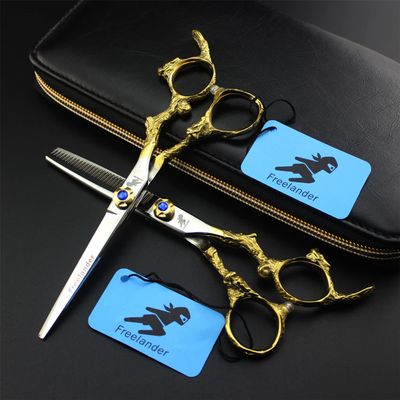 6.0" Professional Japan 440C Hair Cutting Shears, Retro Style Hair Cutting Scissors Set, Barber Scissors, for Barber Or Home Use, Plus Bonus Faux Leather Case(Gold)
