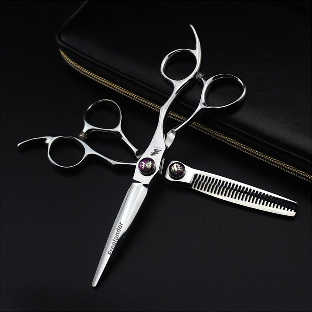 6.0" Professional Japan 440C Hair Cutting Shears, Hair Cutting Scissors Set, Barber Scissors, for Barber Or Home Use, Plus Bonus Faux Leather Case