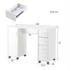Goujxcy Manicure Nail Desk for Technician, Wooden Salon Spa Nail Table Station w/Cabinet, Drawers, Controllable Wheels (White) view 2