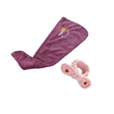 YUEMOL Cotton Hair Towel wrap 2-Piece Embroidered Thick Coral Fleece Hair Dryer Caps,Double Layer Absorbent Thickened Baotou Dry Hair Towel (Color : A, Size : 25 * 65cm)