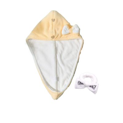 YUEMOL Cotton Hair Towel wrap 2PCS Bow Knot Cute Coral Fleece Shower Cap Dry Hair Towel, Double Layer Absorbent Thickened Baotou Dry Hair Towel (Color : D, Size : 25 * 65cm)