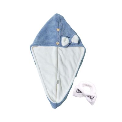 YUEMOL Cotton Hair Towel wrap 2PCS Bow Knot Cute Coral Fleece Shower Cap Dry Hair Towel, Double Layer Absorbent Thickened Baotou Dry Hair Towel (Color : A, Size : 25 * 65cm)
