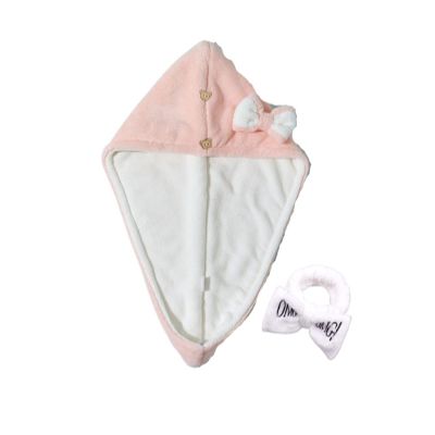 YUEMOL Cotton Hair Towel wrap 2PCS Bow Knot Cute Coral Fleece Shower Cap Dry Hair Towel, Double Layer Absorbent Thickened Baotou Dry Hair Towel (Color : C, Size : 25 * 65cm)
