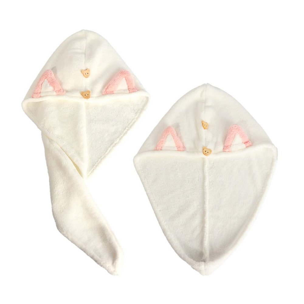 YUEMOL Cotton Hair Towel wrap 2PCS Cute Cat Ears Super Absorbent Dry Hair Towel for Women and Kids, Thickened Microfiber with Bear Button Dry Hair Towel (Color : B)