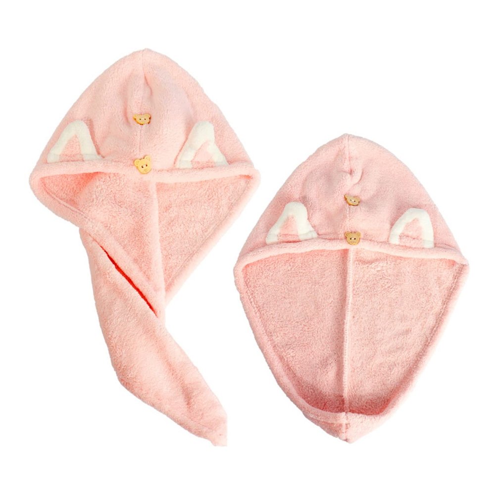 YUEMOL Cotton Hair Towel wrap 2PCS Cute Cat Ears Super Absorbent Dry Hair Towel for Women and Kids, Thickened Microfiber with Bear Button Dry Hair Towel (Color : A)