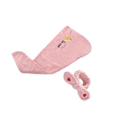YUEMOL Cotton Hair Towel wrap 2-Piece Embroidered Thick Coral Fleece Hair Dryer Caps,Double Layer Absorbent Thickened Baotou Dry Hair Towel (Color : B, Size : 25 * 65cm)