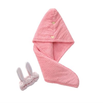 YUEMOL Cotton Hair Towel wrap 2-Piece Set of Double-Layer Pineapple Lattice Turban, Thickened high-Density Coral Fleece Double-Layer Hair Dryer (Color : A, Size : 25 * 65cm)