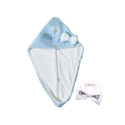 YUEMOL Cotton Hair Towel wrap 2PCS Bow Knot Cute Coral Fleece Shower Cap Dry Hair Towel, Double Layer Absorbent Thickened Baotou Dry Hair Towel (Color : B, Size : 25 * 65cm)