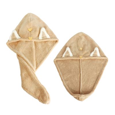 YUEMOL Cotton Hair Towel wrap 2PCS Cute Cat Ears Super Absorbent Dry Hair Towel for Women and Kids, Thickened Microfiber with Bear Button Dry Hair Towel (Color : F)