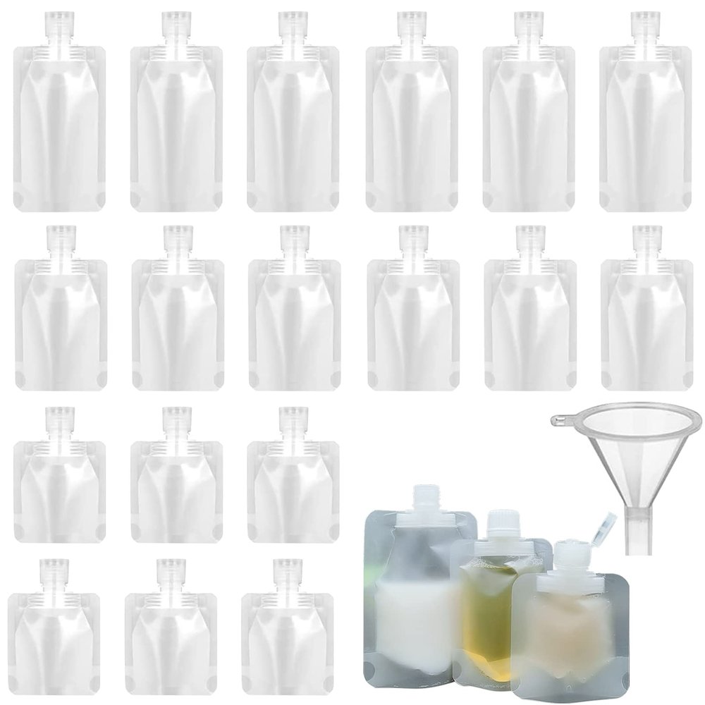 19 Pcs Travel Pouches for Toiletries, 30ML/50ML/100ML Portable Fluid Makeup Packing Bags, Travel Refillable Empty Squeeze Pouch for Shampoo Conditioner Lotion Soap Liquids Face Cream Shower Gel