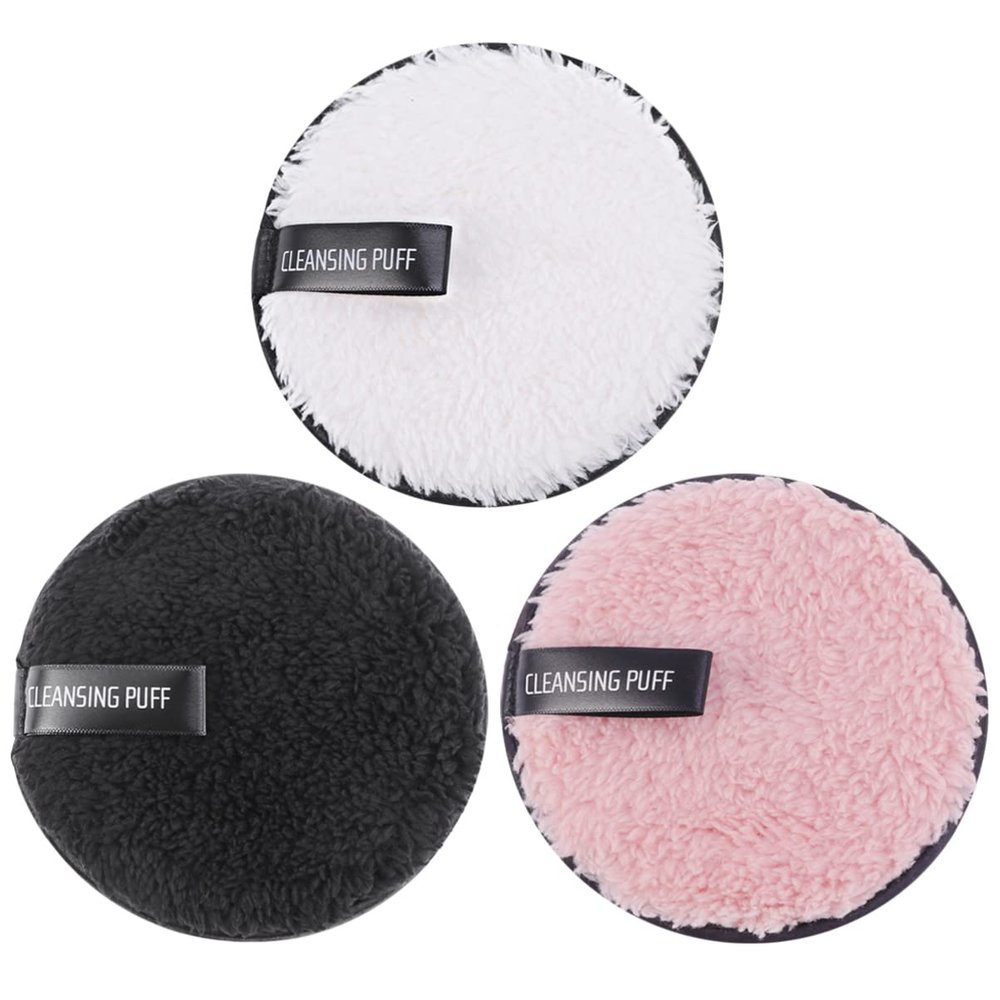 FRCOLOR 3pcs Makeup Pads Facial Cleansing Double-sided Plush Deep Cleaning for Makeup Removal