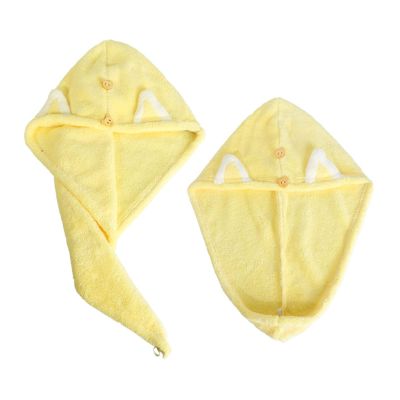 YUEMOL Cotton Hair Towel wrap 2PCS Cute Cat Ears Super Absorbent Dry Hair Towel for Women and Kids, Thickened Microfiber with Bear Button Dry Hair Towel (Color : C)