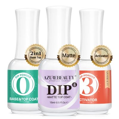 AZUREBEAUTY Dip Powder Liquid Set Base & Top Coat with Activator Matte Top Coat Comprehensive Professional Dipping Powder Essential Set for Dip Nail Art 15 ml 0.5 Oz Fast Dry No Nail Lamp Needed