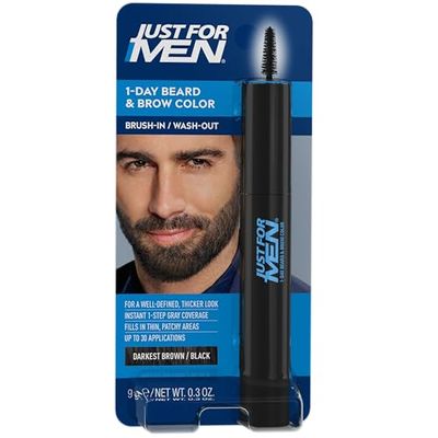 Just for Men 1-Day Beard & Brow Color, Temporary Color for Beard and Eyebrows, For a Fuller, Well-Defined Look, Up to 30 Applications, Darkest Brown/Black