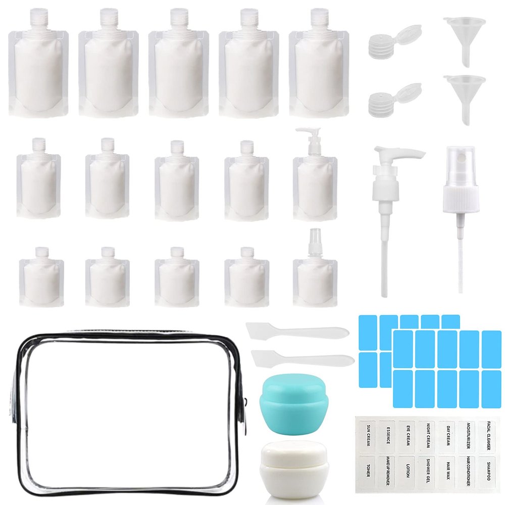 29 PCS Travel Size Refillable Empty Squeeze Pouch TSA Approved Travel Pouches for Toiletries Liquid Travel Containers Leak Proof Portable Travel Fluid Makeup Packing Bag for Cosmetics 30/50/100ml