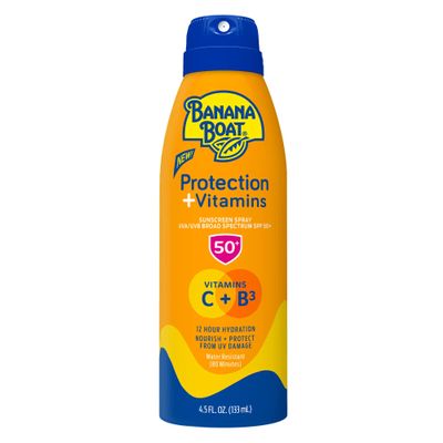 Banana Boat Protection + Vitamins Sunscreen Spray SPF 50 | Moisturizing Spray Sunscreen SPF 50 with Vitamin C & Vitamin B3 Niacinamide, 4.5oz