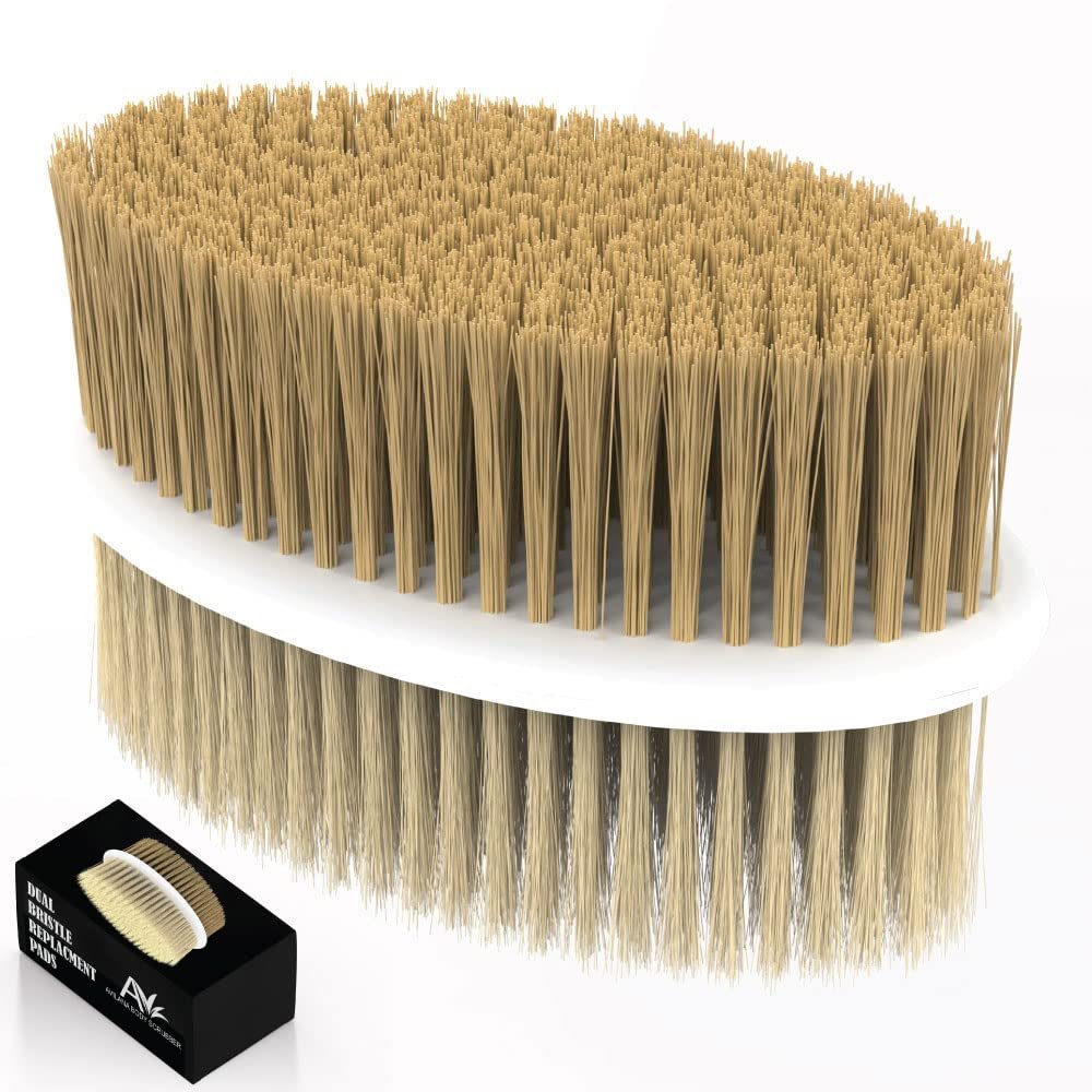 Avilana Soft and Stiff Replacement Pads-Replaceable and Interchangeable Pads for Shower Body Brush with Long 19 inch Curved Handle Back Brush