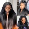 13X4 Kinky Straight Lace Front Wigs Human Hair for Women,26 inch Glueless Kinky Straight Human Hair Wig Pre Plucked HairLine with Baby Hair,180% Density Yaki Straight Lace Wigs Natural Black Color view 1