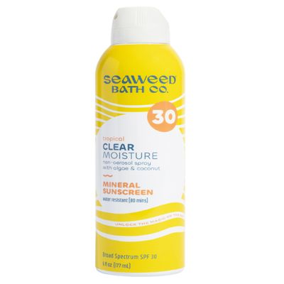 Seaweed Bath Co. Clear Moisture Mineral SPF 30 Broad Spectrum Sunscreen Spray, 6 Ounce, Sustainably Harvested Seaweed, Algae, Coconut