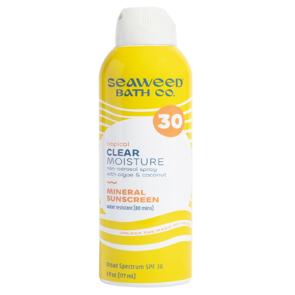 Seaweed Bath Co. Clear Moisture Mineral SPF 30 Broad Spectrum Sunscreen Spray, 6 Ounce, Sustainably Harvested Seaweed, Algae, Coconut