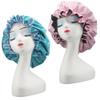 Hanbertti Silk Bonnet for Sleeping Women, Double Layer Soft Ajustable Elasticity Band Satin Bonnet for Protect Hair - Sleep Shower Caps (Pink Black + Peocock Light blue) view 1