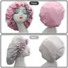Hanbertti Silk Bonnet for Sleeping Women, Double Layer Soft Ajustable Elasticity Band Satin Bonnet for Protect Hair - Sleep Shower Caps (Pink Black + Peocock Light blue) view 2