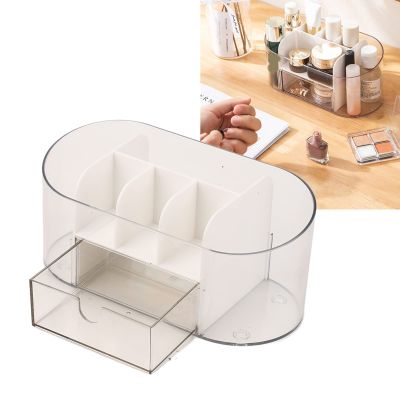 7.5 x 3.5 x 3.3in Makeup Organizer with Drawers, Transparent ABS Cosmetic Storage Box for Brushes Jewelry Perfume - Desktop Organizer for Bedroom Bathroom School (White)