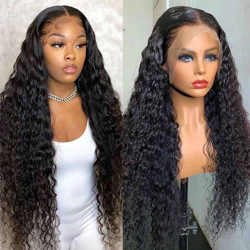30 Inch Lace Front Wig Human Hair for Black Women 180% Density HD Transparent 13x4 Deep Wave Lace Front Wigs Human Hair Pre Plucked Wet and Wavy Brazilian Curly Glueless Lace Frontal Wigs (30Inch