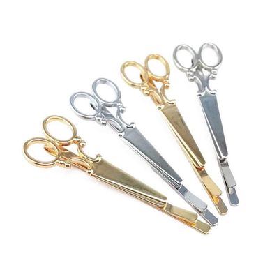 4 Pcs Scissors Shape Barrettes Bobby Pin Gold and Silver Hair Clips for Women Lady