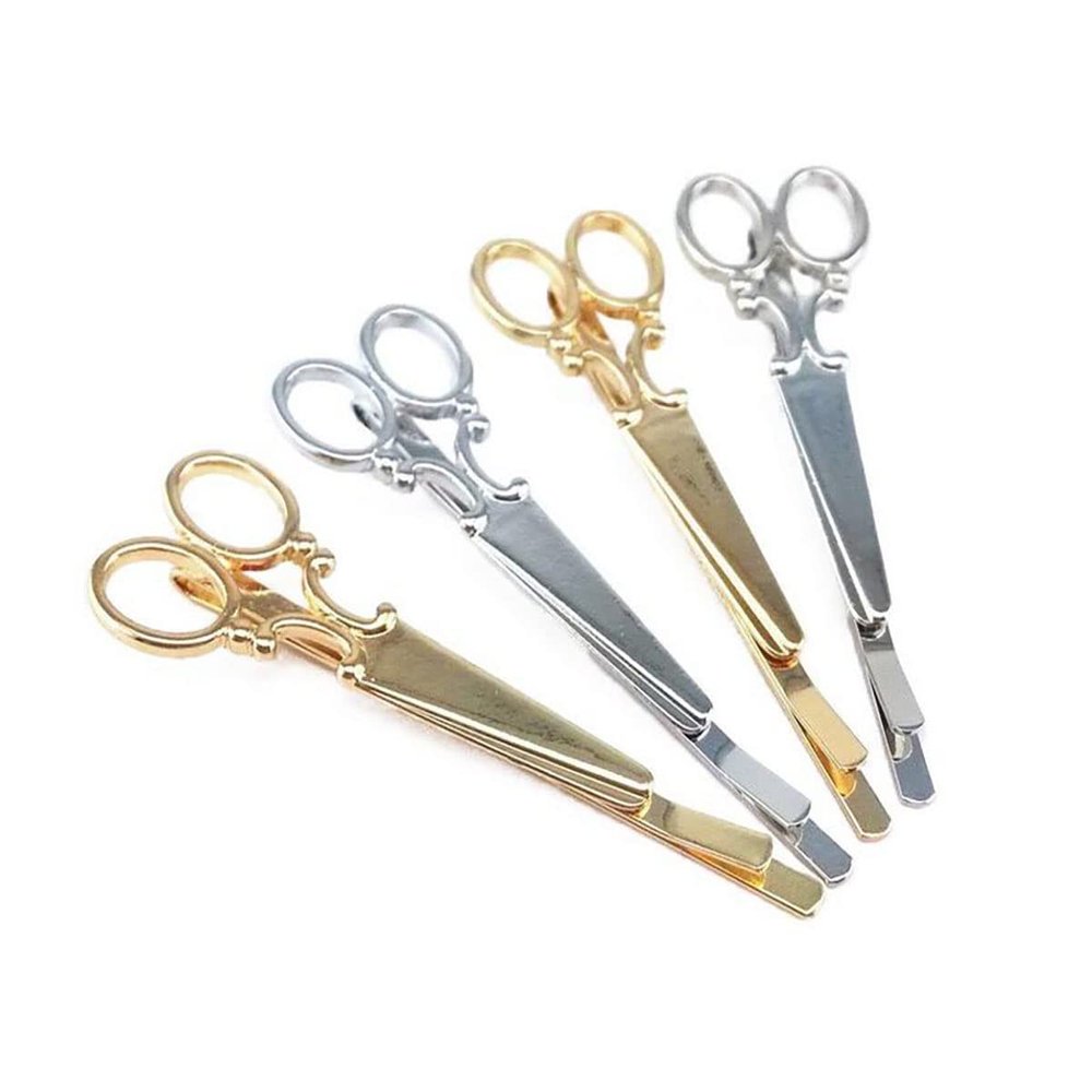 4 Pcs Scissors Shape Barrettes Bobby Pin Gold and Silver Hair Clips for Women Lady