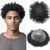 Afro Curly Toupee Hair Units for Black Men Brazilian Virgin Human Hair Pieces Full PU African American Afro Mens Toupee Hair System Man Weave Unit Black Men 8x10 1B# OFF BLACK-10mm wave view 1