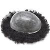 Afro Curly Toupee Hair Units for Black Men Brazilian Virgin Human Hair Pieces Full PU African American Afro Mens Toupee Hair System Man Weave Unit Black Men 8x10 1B# OFF BLACK-10mm wave view 3