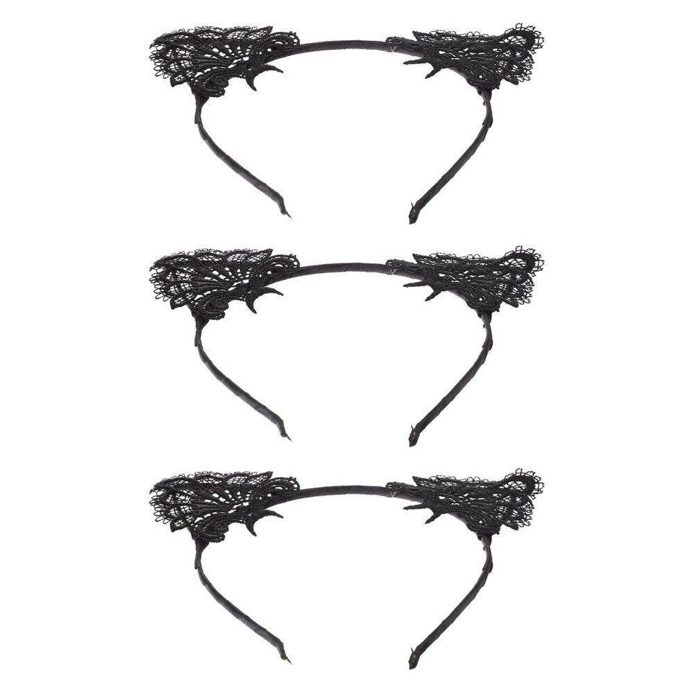 FRCOLOR Hollow Lace Cat Ear Headband Set Women Girls Cat Headbands Hair Decor Headwear Party Accessory