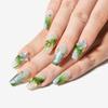 Handmade Press On Nail Medium Long Coffin Ballerina Green Flower Butterfly Fake Tip 3D Design Art Charms Cute with Storage Box 10 Pcs (009 S) view 3