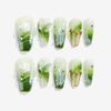 Handmade Press On Nail Medium Long Coffin Ballerina Green Flower Butterfly Fake Tip 3D Design Art Charms Cute with Storage Box 10 Pcs (009 XS) view 1