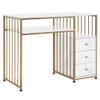 BarberPub Manicure Table for Nail Tech, Golden & Marbling Texture Nail Desk with Storage Drawers and Shelf, Home Salon Spa Equipment, Beauty Nail Table with Metal Frame 2407 view 1
