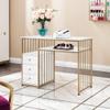 BarberPub Manicure Table for Nail Tech, Golden & Marbling Texture Nail Desk with Storage Drawers and Shelf, Home Salon Spa Equipment, Beauty Nail Table with Metal Frame 2407 view 2