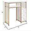 BarberPub Manicure Table for Nail Tech, Golden & Marbling Texture Nail Desk with Storage Drawers and Shelf, Home Salon Spa Equipment, Beauty Nail Table with Metal Frame 2407 view 3