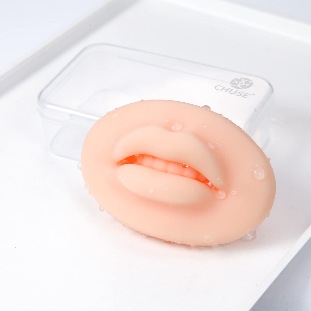 CHUSE 2pcs 5D Soft Silicone Realistic Lips Practice Module For Semi Permanent Make Up - Silicone Microblading Practice Fake Skin Lips - Lips Tattoo (Light Skin)