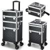 Professional Rolling Makeup Case, 3 in 1 Makeup Train Case, Cosmetology Case on Wheels, Large Makeup Trolley Salon Barber Traveling Trunk Suitcase for Makeup School Nail Tech Hairstylist MUA, Black view 1