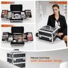 Professional Rolling Makeup Case, 3 in 1 Makeup Train Case, Cosmetology Case on Wheels, Large Makeup Trolley Salon Barber Traveling Trunk Suitcase for Makeup School Nail Tech Hairstylist MUA, Black view 3